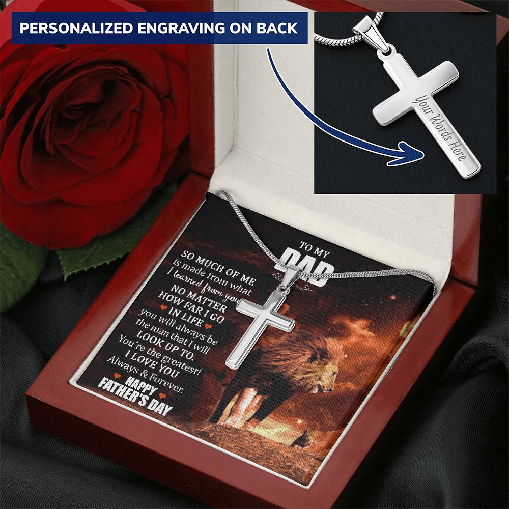 Cross Necklace Gift - Lion Dad Customize Engraved Cross Necklace