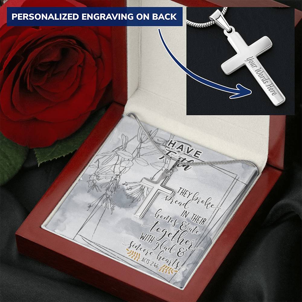 Dad To Son Gifts - They Broke Bread In Their Homes Customize Engraved Cross Necklace