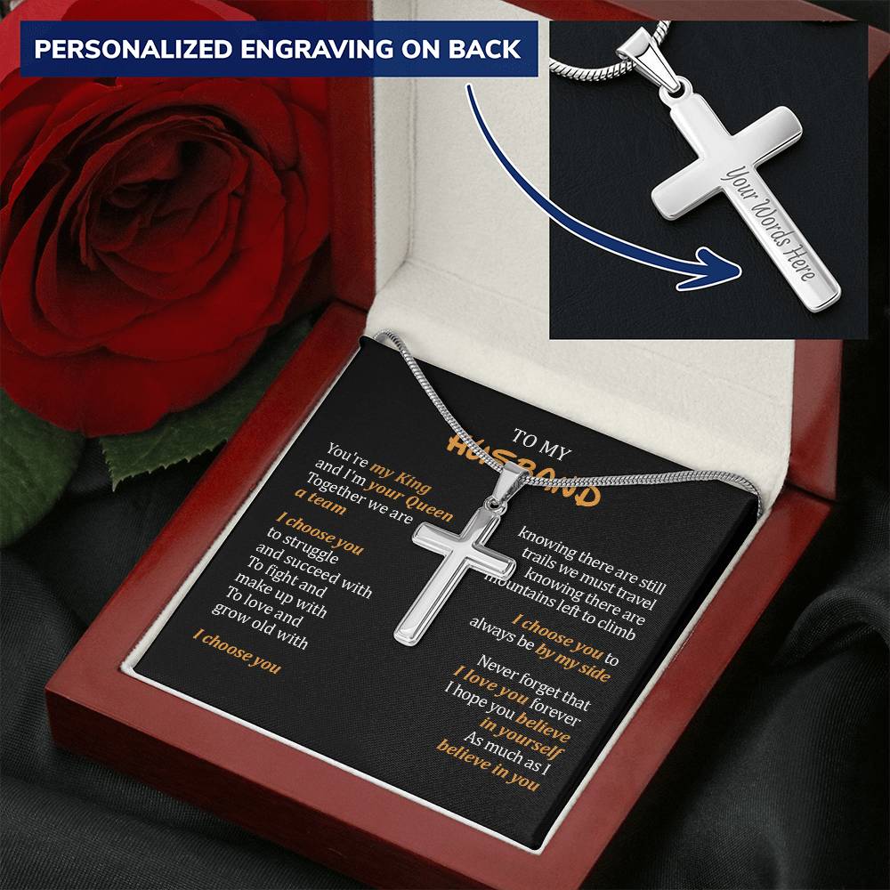 Gift For Husband - Cross Necklace For Men To My Husband From Wife Husband Birthday Gift Customize Engraved Cross Necklace