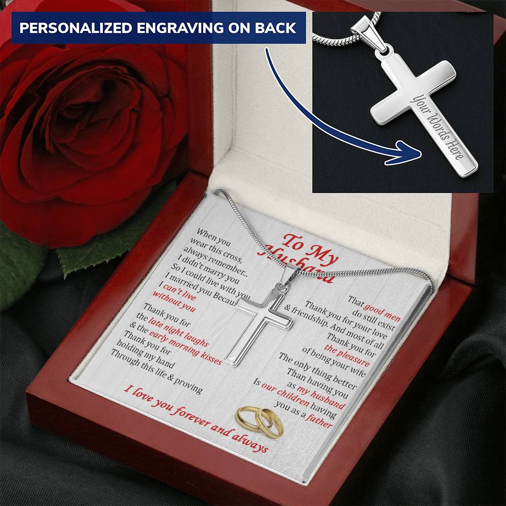 For Husband - Early Morning Kisses - Cross Customize Engraved Cross Necklace