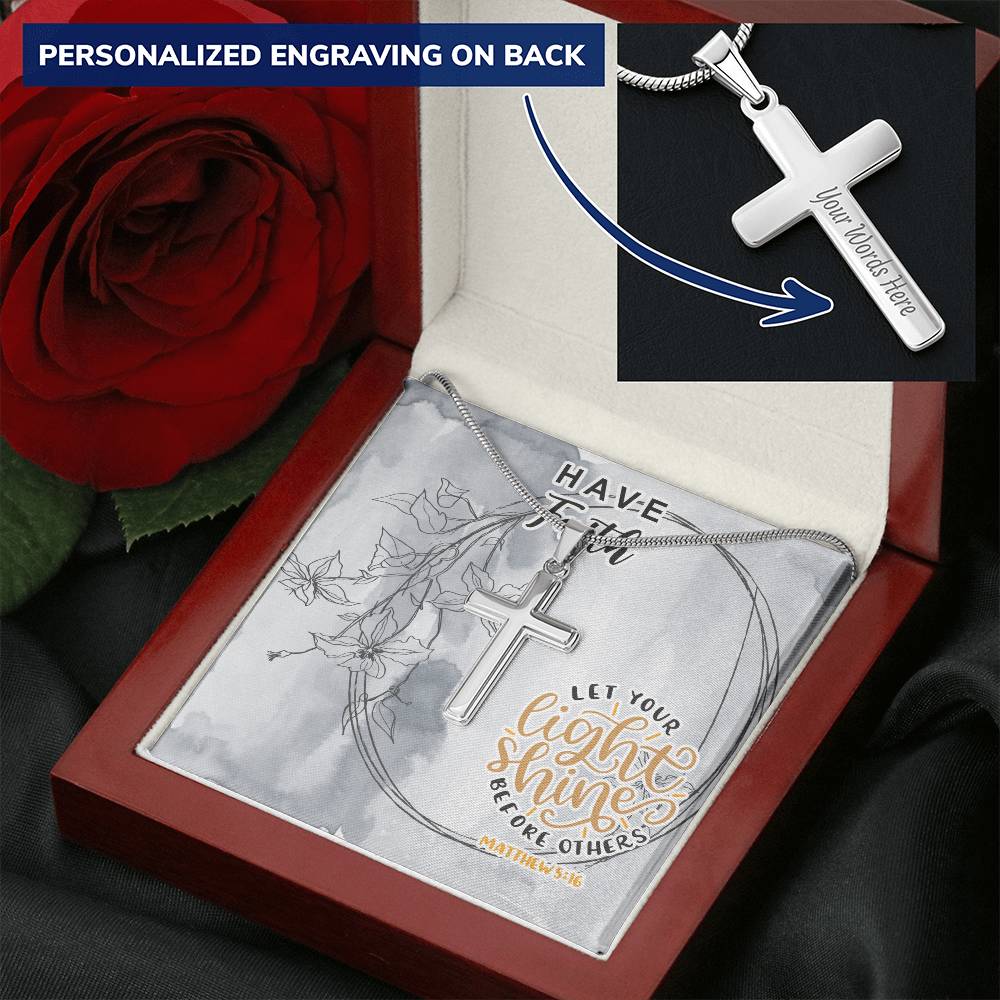 Dad To Son Gifts - Let Your Light Shine Before Others Customize Engraved Cross Necklace