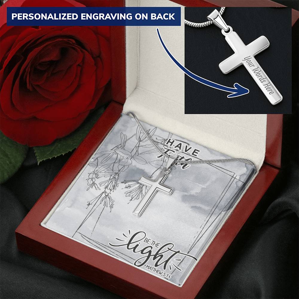 Dad To Son Gifts Cross Necklace Chain Bible Verse - Be The Light Customize Engraved Cross Necklace