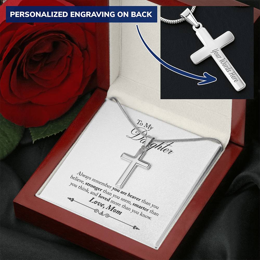 A Cross From Mom For My Brave Daughter Customize Engraved Cross Necklace