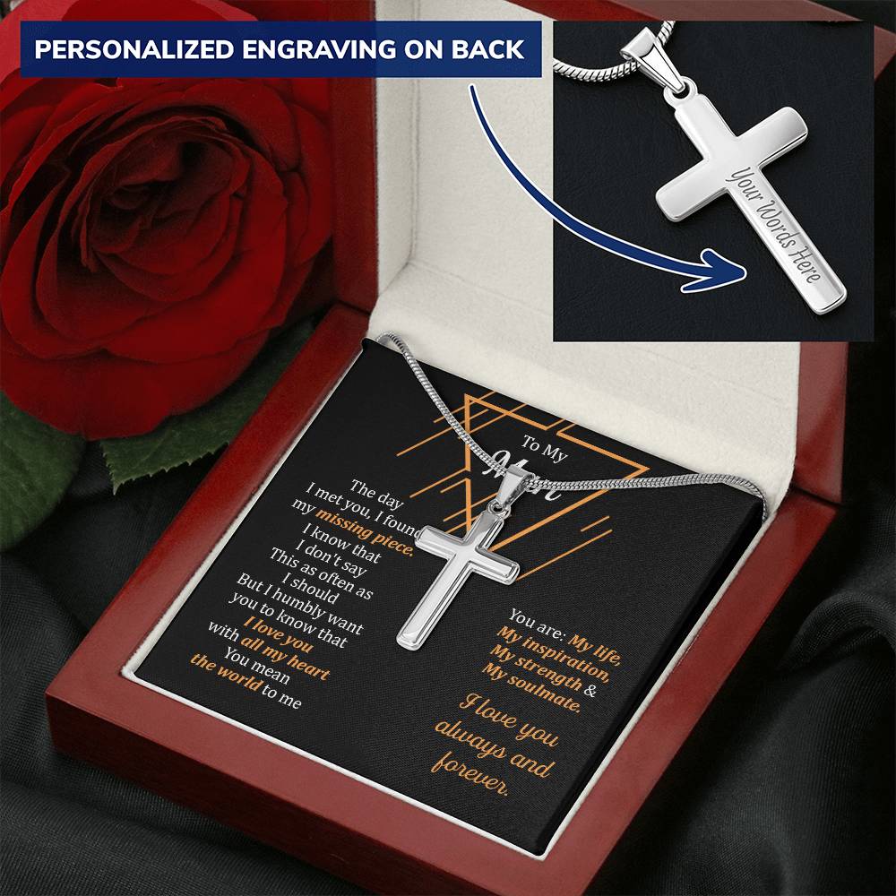 For Your Man - All My Heart - Cross Customize Engraved Cross Necklace