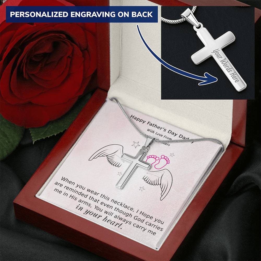 Angel 3 Customize Engraved Cross Necklace