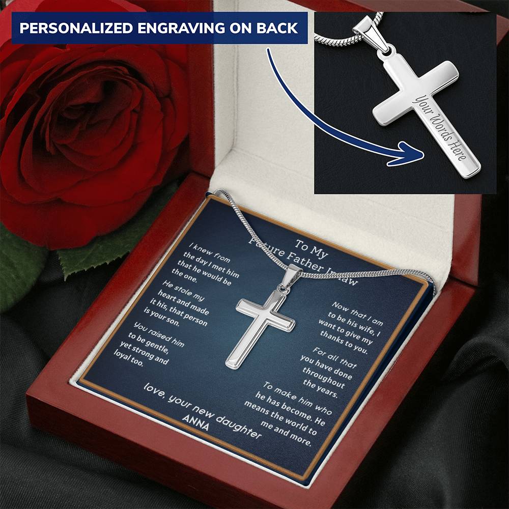 Future Father In Law Customize Engraved Cross Necklace