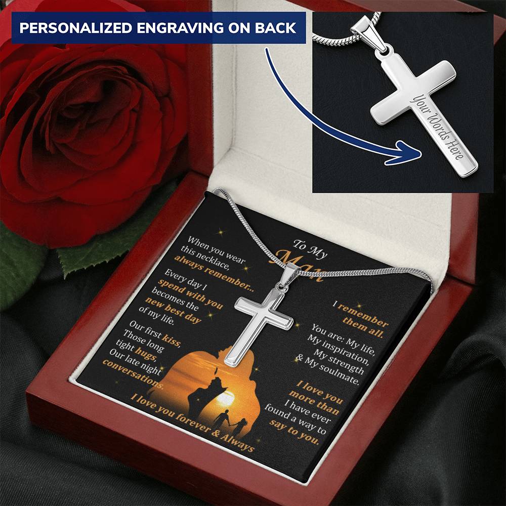 For Your Man - Long Tight Hugs - Cross Customize Engraved Cross Necklace