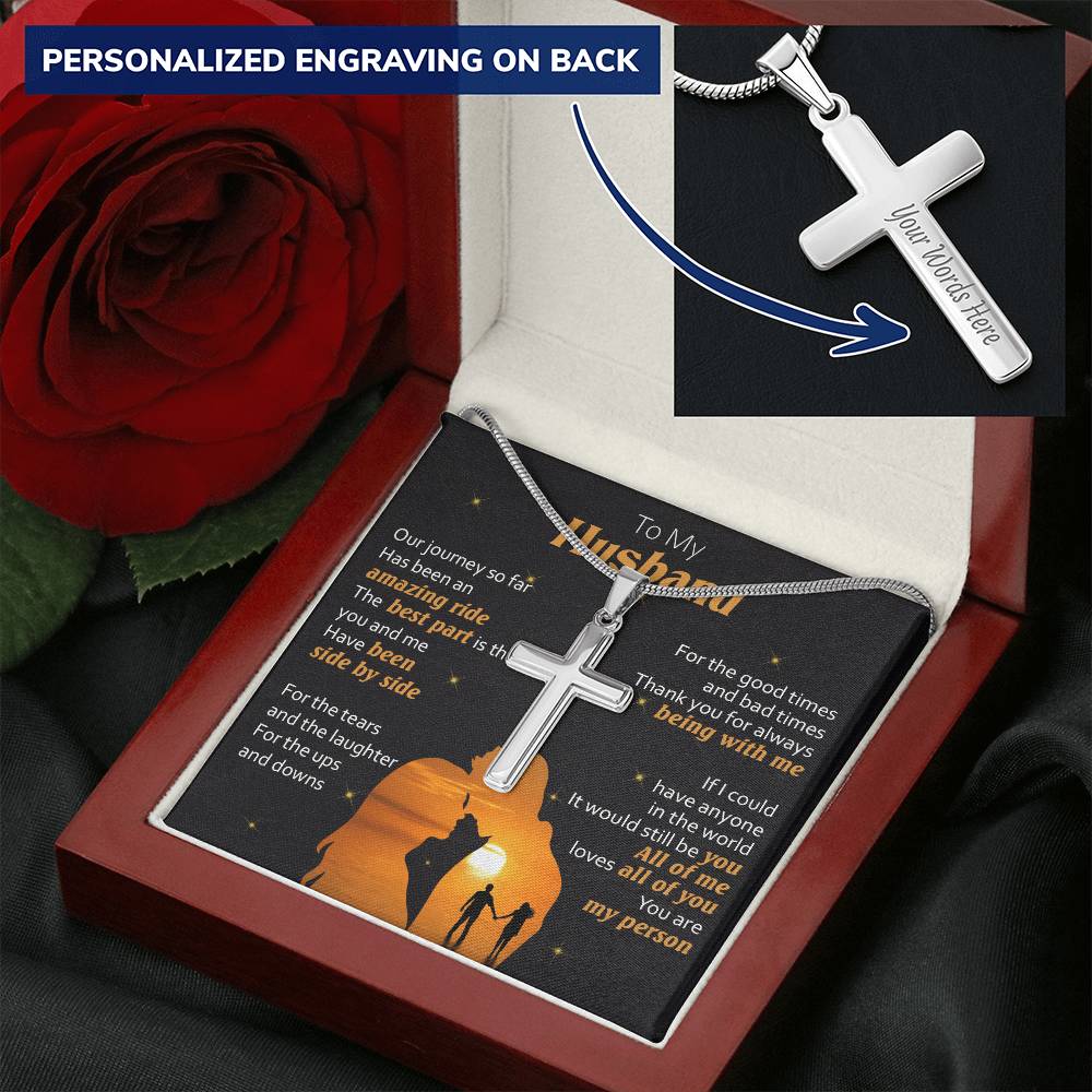 For Husband - My Person - Cross Customize Engraved Cross Necklace