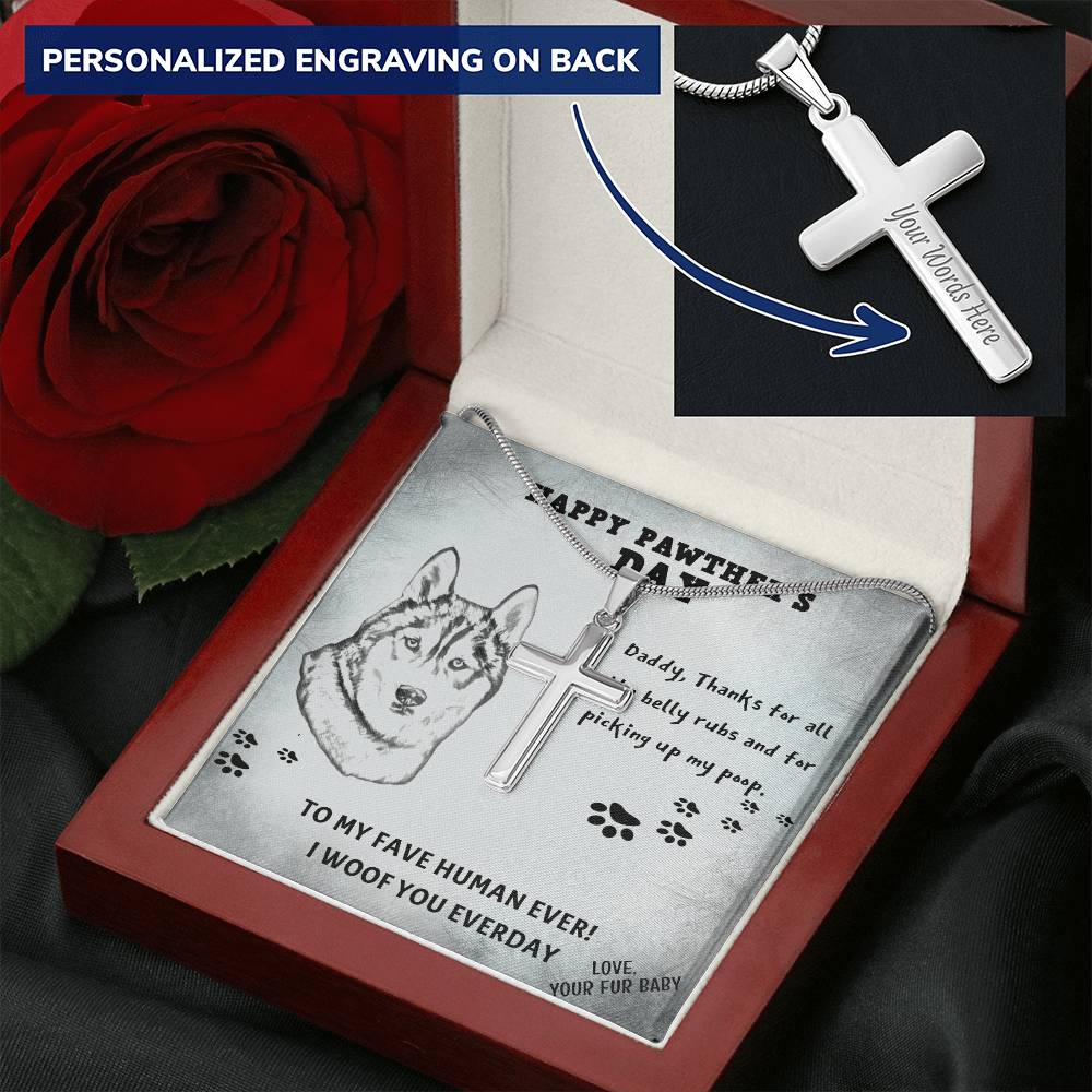 Dog Dad 4 Customize Engraved Cross Necklace
