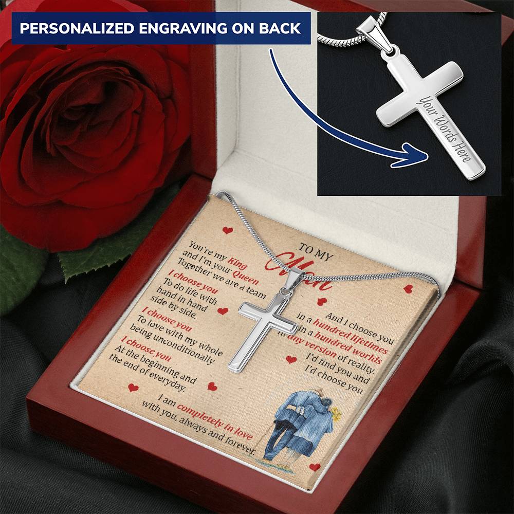 For Your Man - The Beginning And The End - Cross Customize Engraved Cross Necklace