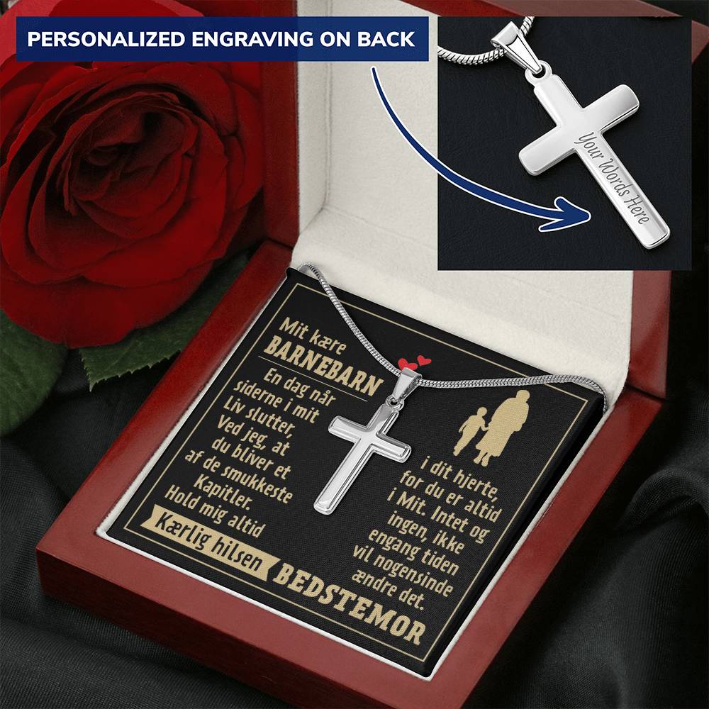 Gave Til Barnebarn - Korshalskæde 1 Customize Engraved Cross Necklace