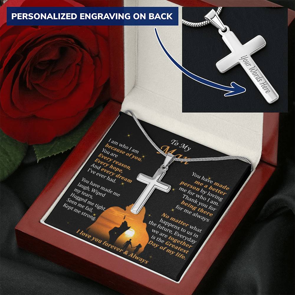 For Your Man - Hug Me Tight - Cross Customize Engraved Cross Necklace