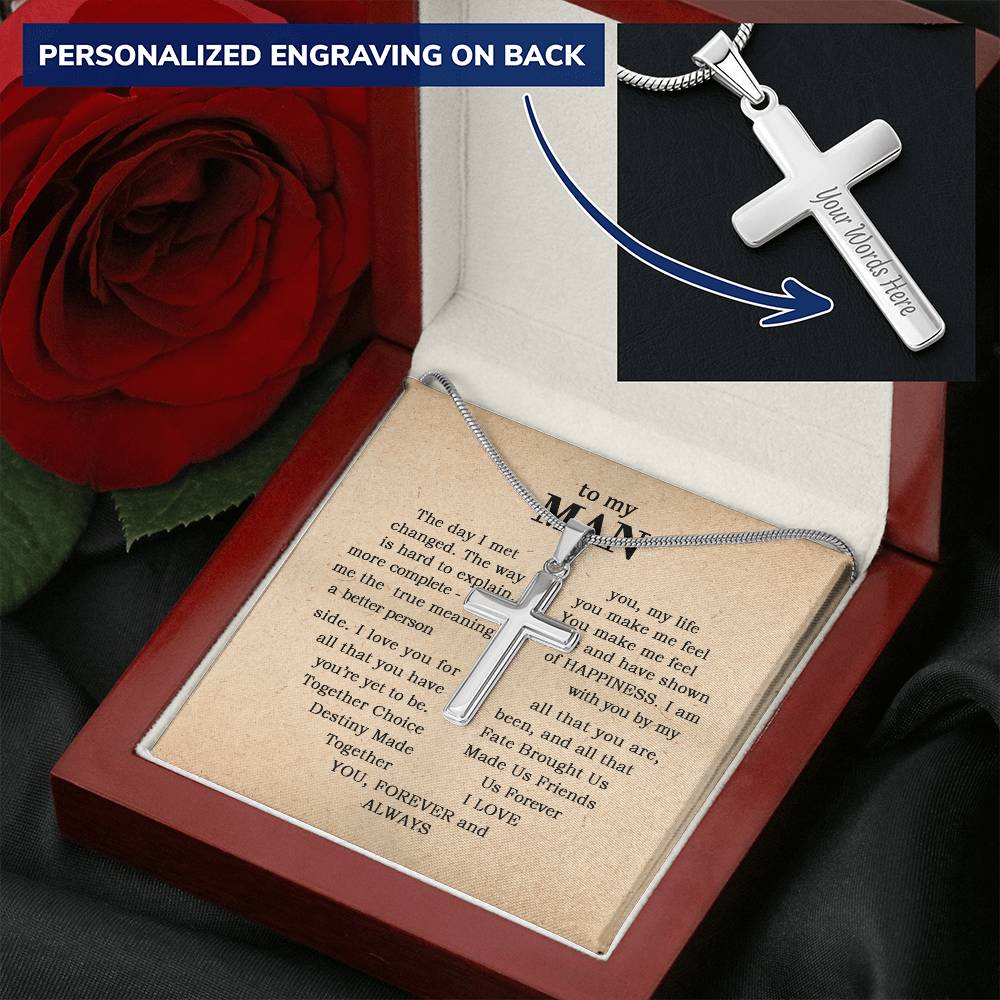 For Your Man - The Day I Met You 1 - Cross Customize Engraved Cross Necklace