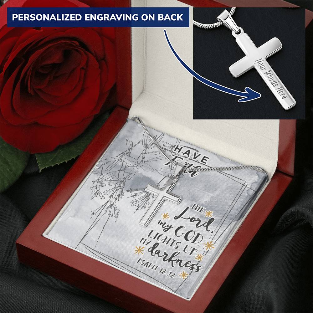 Dad To Son Gifts - The Lord My God Lights Up My Darkness Customize Engraved Cross Necklace