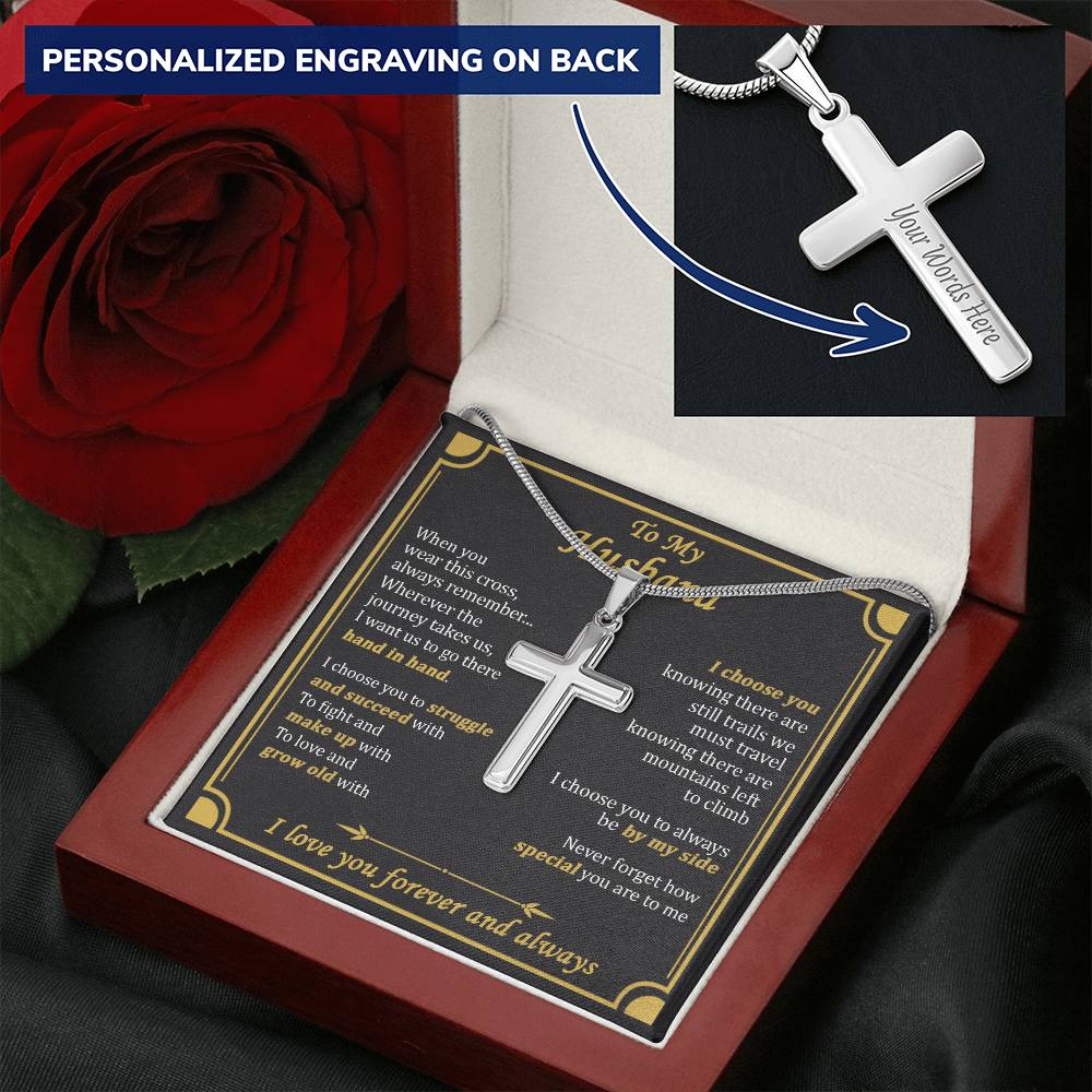 For Husband - Hundred Worlds - Cross Customize Engraved Cross Necklace