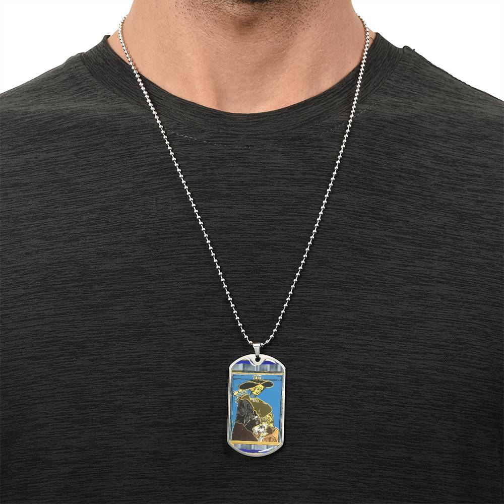 Tarot Card Strength Pendant Necklace In Gold Or Silver Finish - New Strength Tarot Card Jewelry Design - Army Tag Necklace, Dog Tag Necklace