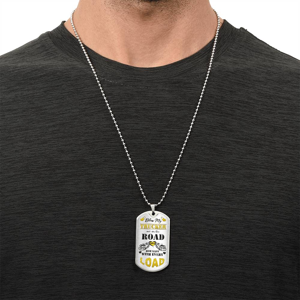 Bless My Trucker - Gift For Trucker - Truck Driver Gifts - Gift From Truckers Wife - Army Tag Necklace, Dog Tag Necklace