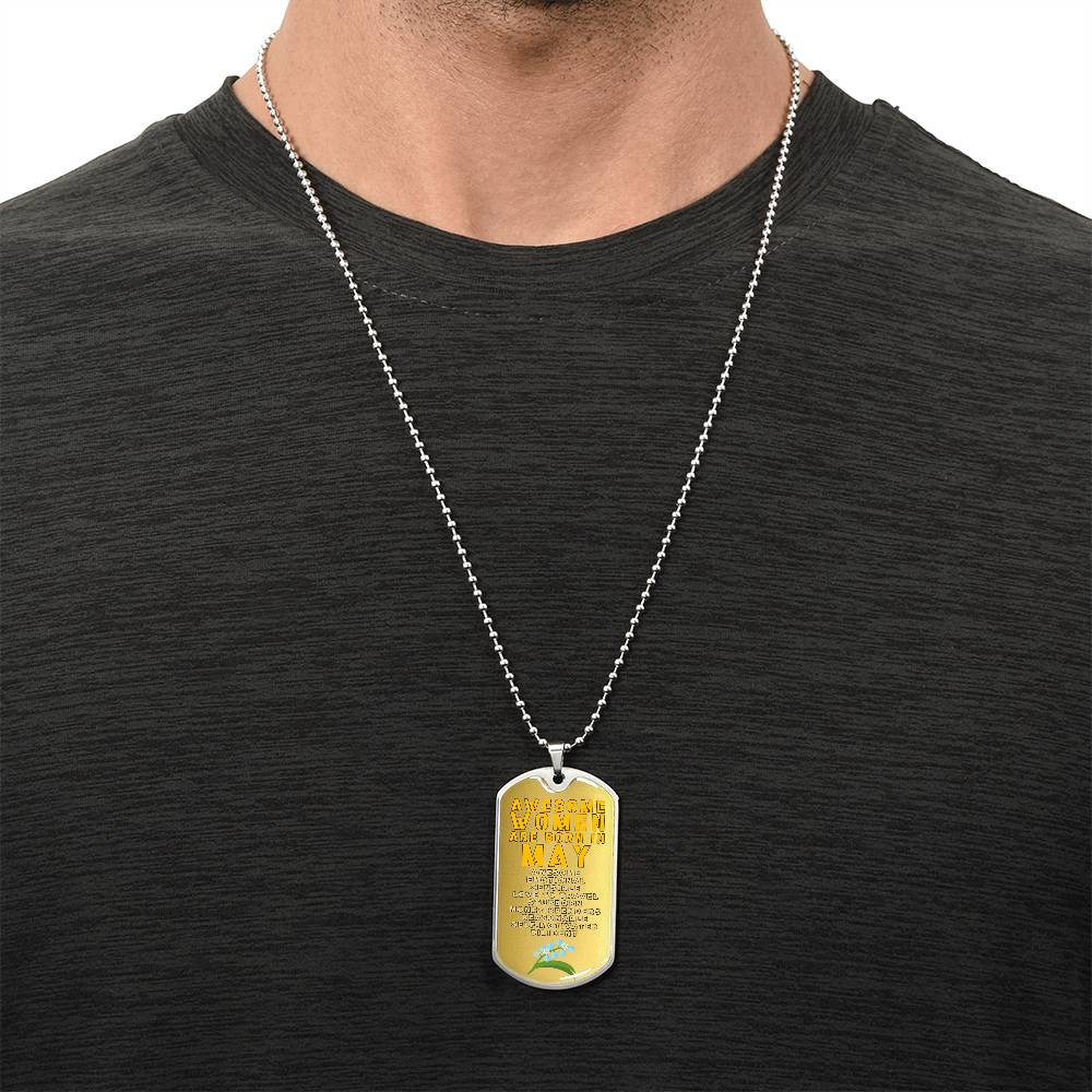 Awesome Women Are Born In May Luxury Necklace With Dog Tag Gold - Army Tag Necklace, Dog Tag Necklace
