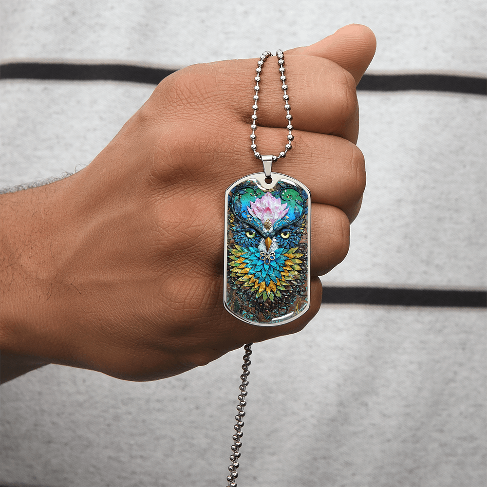 Mysterious Owl Pendant Necklace - Army Tag Necklace - Army Tag Necklace, Dog Tag Necklace