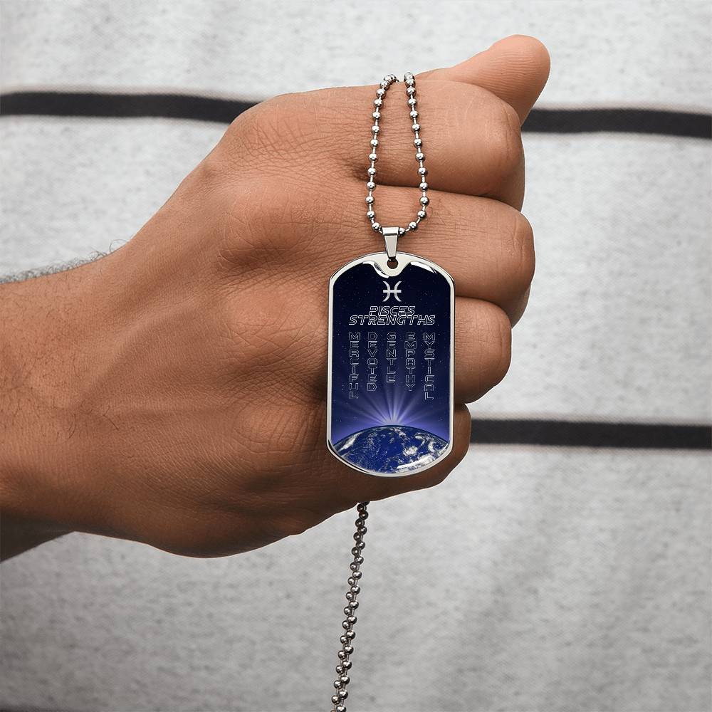 Pisces Ball Chain Dog Tag Necklace - Army Tag Necklace, Dog Tag Necklace