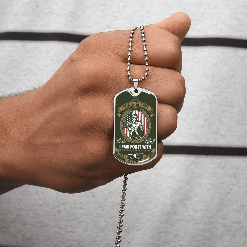 Freedom Isn't Free -Veteran Dog Tag Necklace - Army Tag Necklace, Dog Tag Necklace