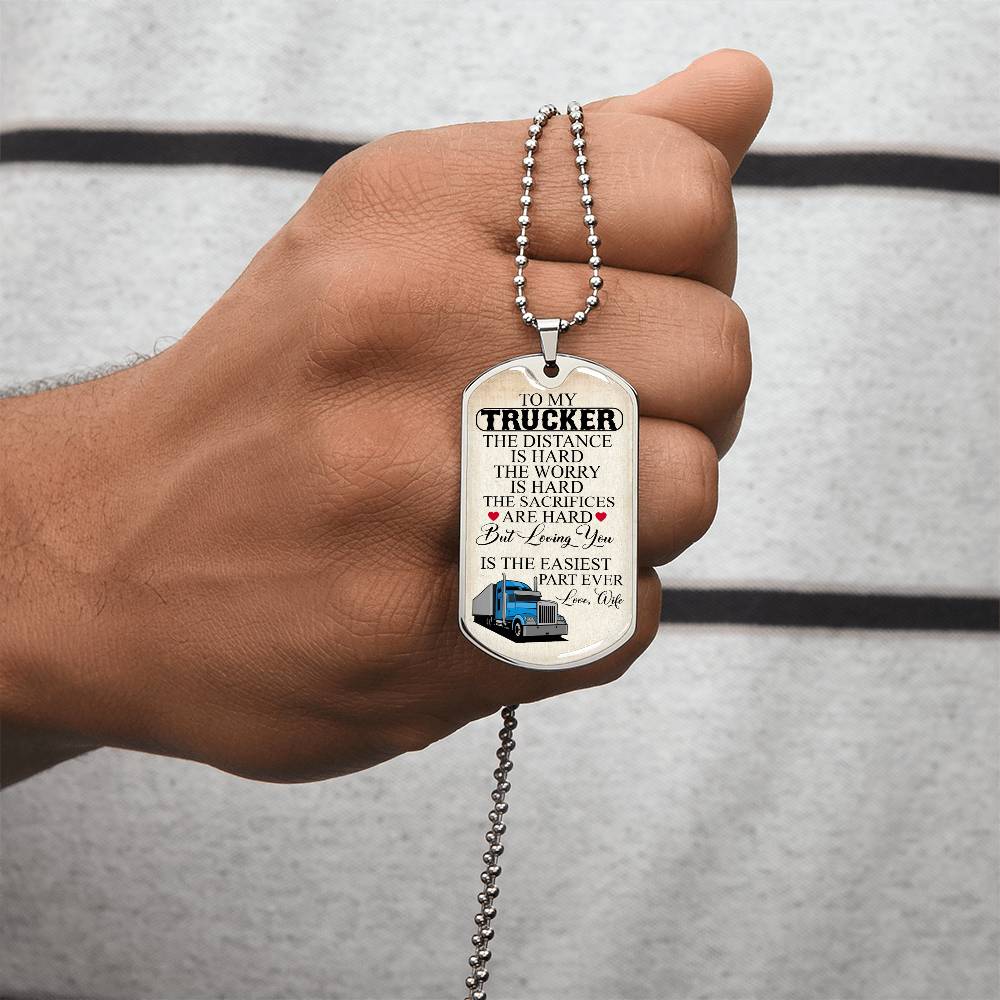 To My Trucker Necklace - Army Tag Necklace, Dog Tag Necklace