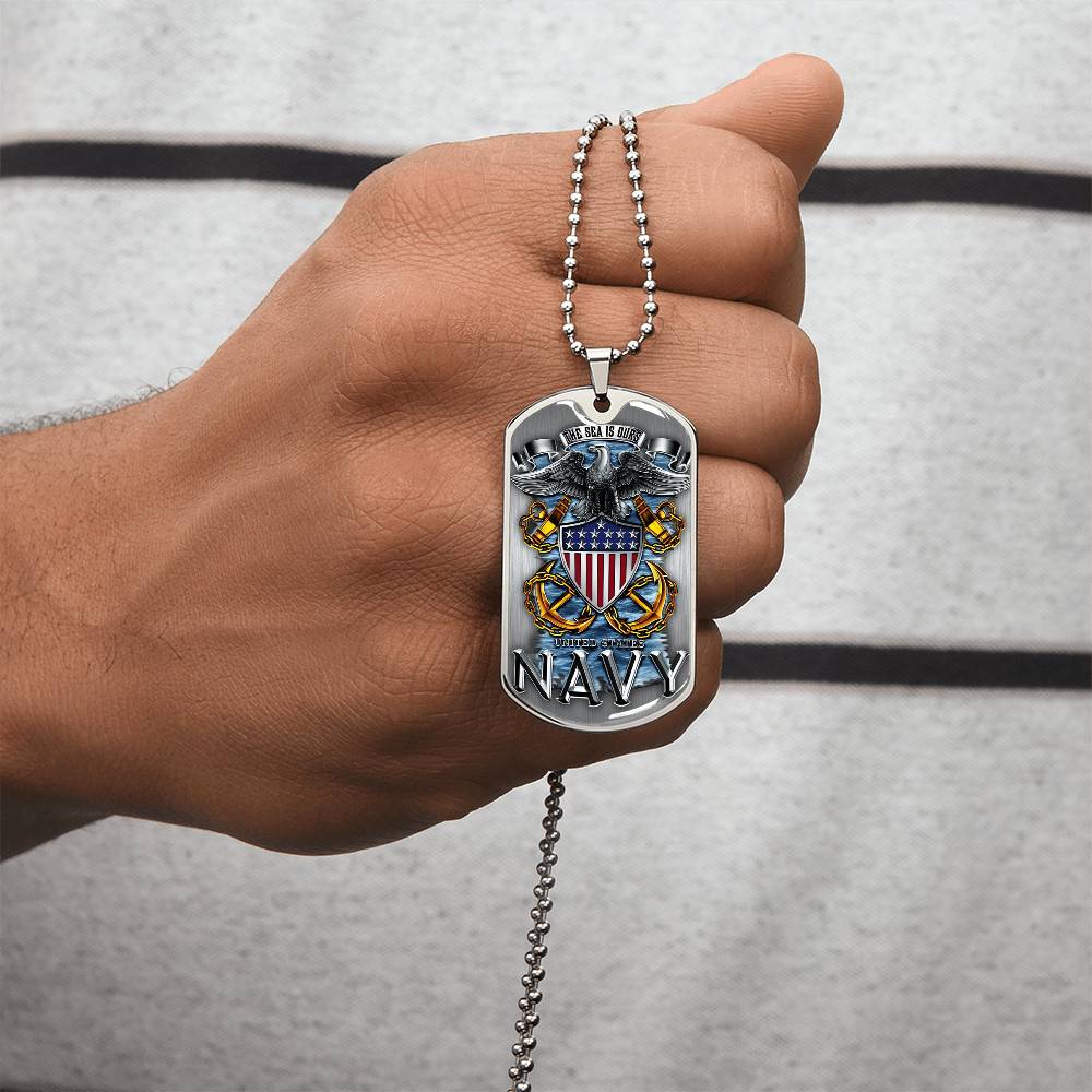 The Sea Is Ours Dog Tag With Military Ball Chain - Army Tag Necklace, Dog Tag Necklace