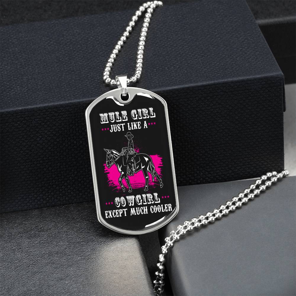 Mulegirl Just Like A Cowgirl Expect Much Cooler - Horse Jewelry - Gift For Horse Lover - Horse Lover Necklace - Mule Necklace - Army Tag Necklace, Dog Tag Necklace
