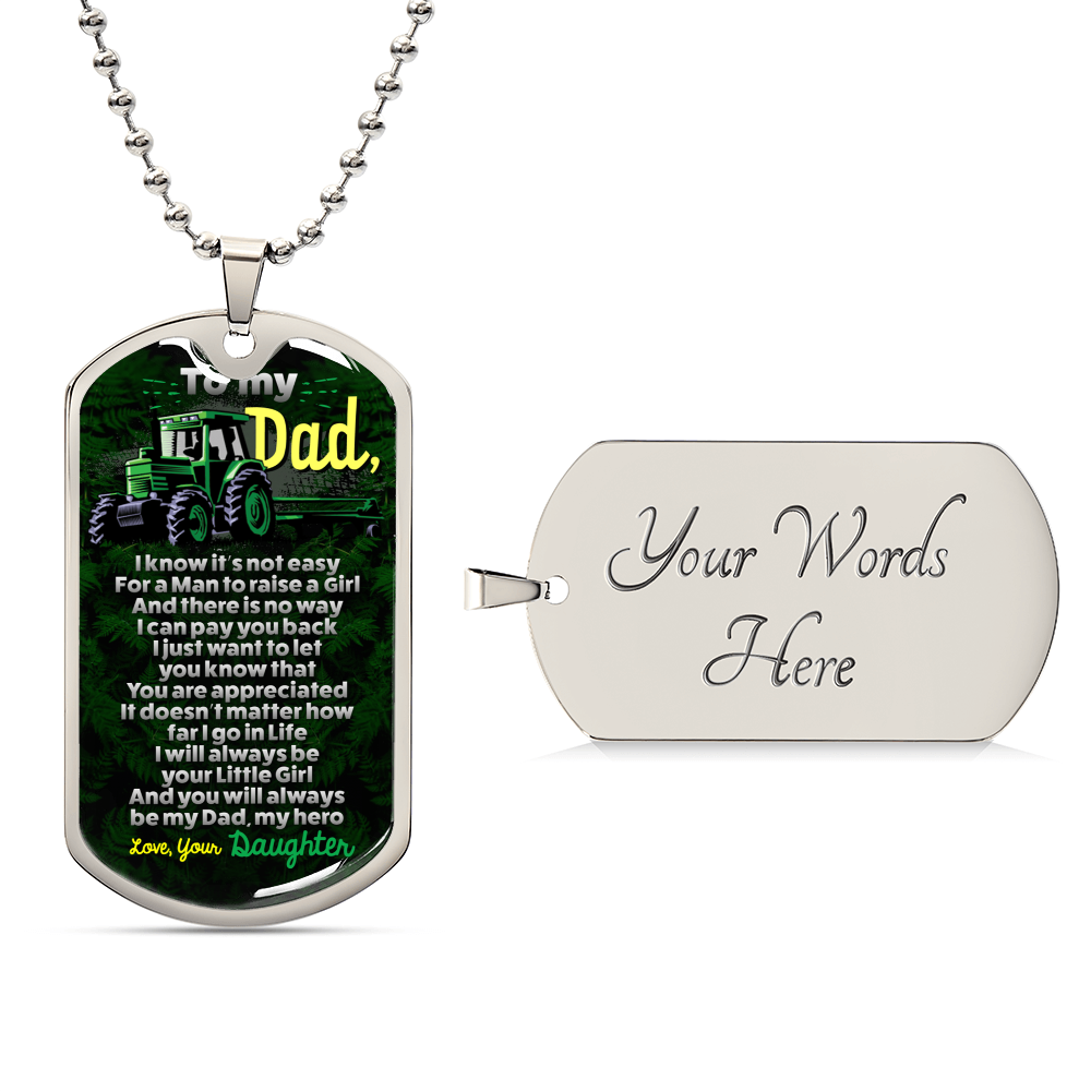 Farmer Dad - Premium Dog Tag From Daughter - Army Tag Necklace, Dog Tag Necklace