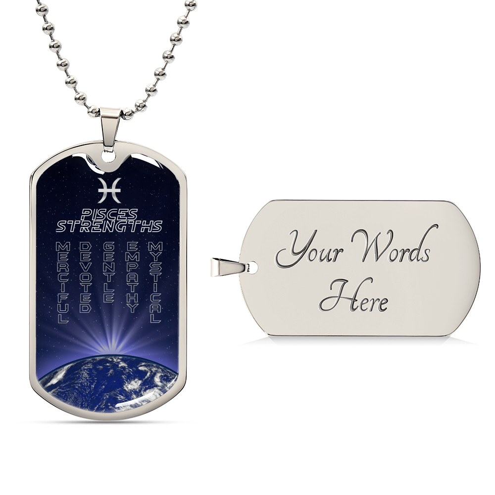 Pisces Ball Chain Dog Tag Necklace - Army Tag Necklace, Dog Tag Necklace