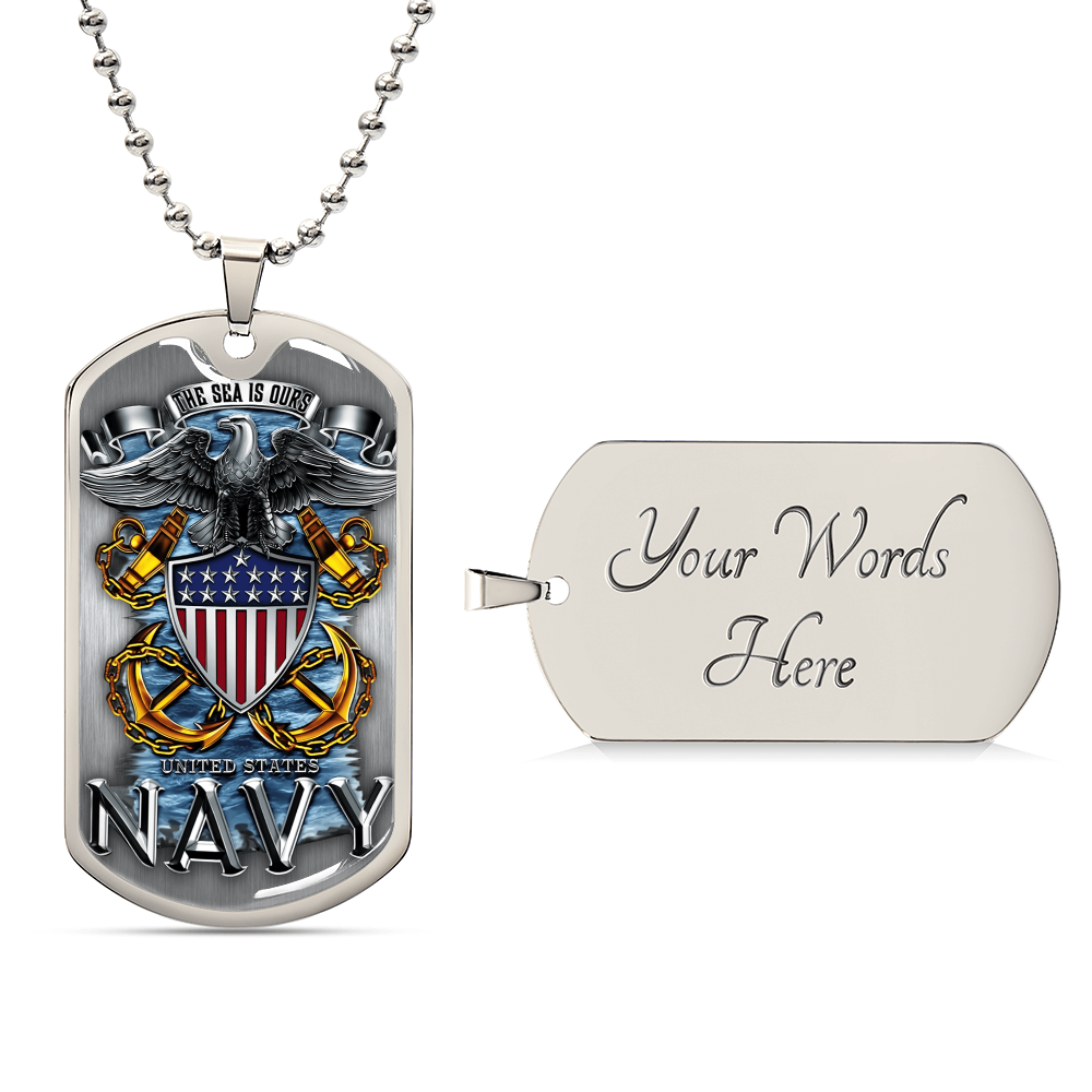 The Sea Is Ours Dog Tag With Military Ball Chain - Army Tag Necklace, Dog Tag Necklace