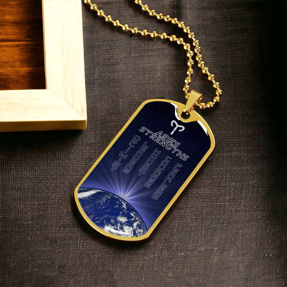 Aries Ball Chain Dog Tag Necklace - Army Tag Necklace, Dog Tag Necklace