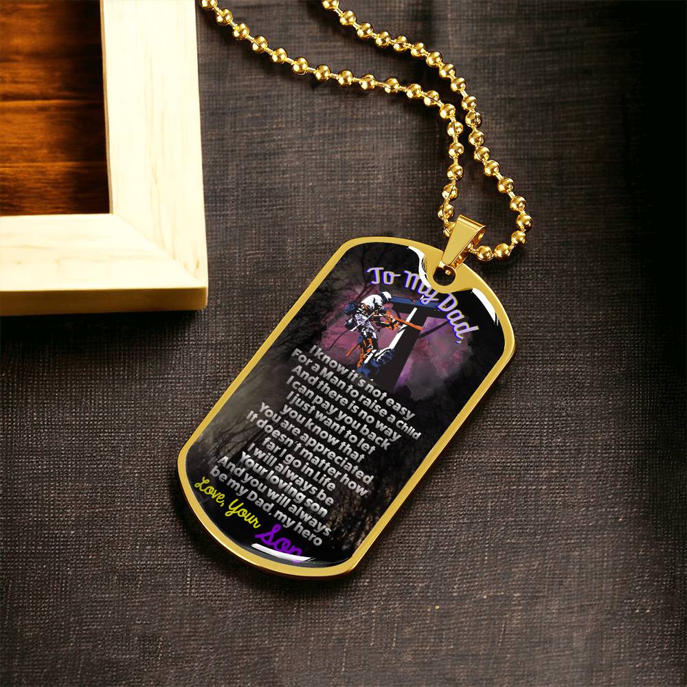 Lineman's Dad - Premium Dog Tag From Son - Army Tag Necklace, Dog Tag Necklace