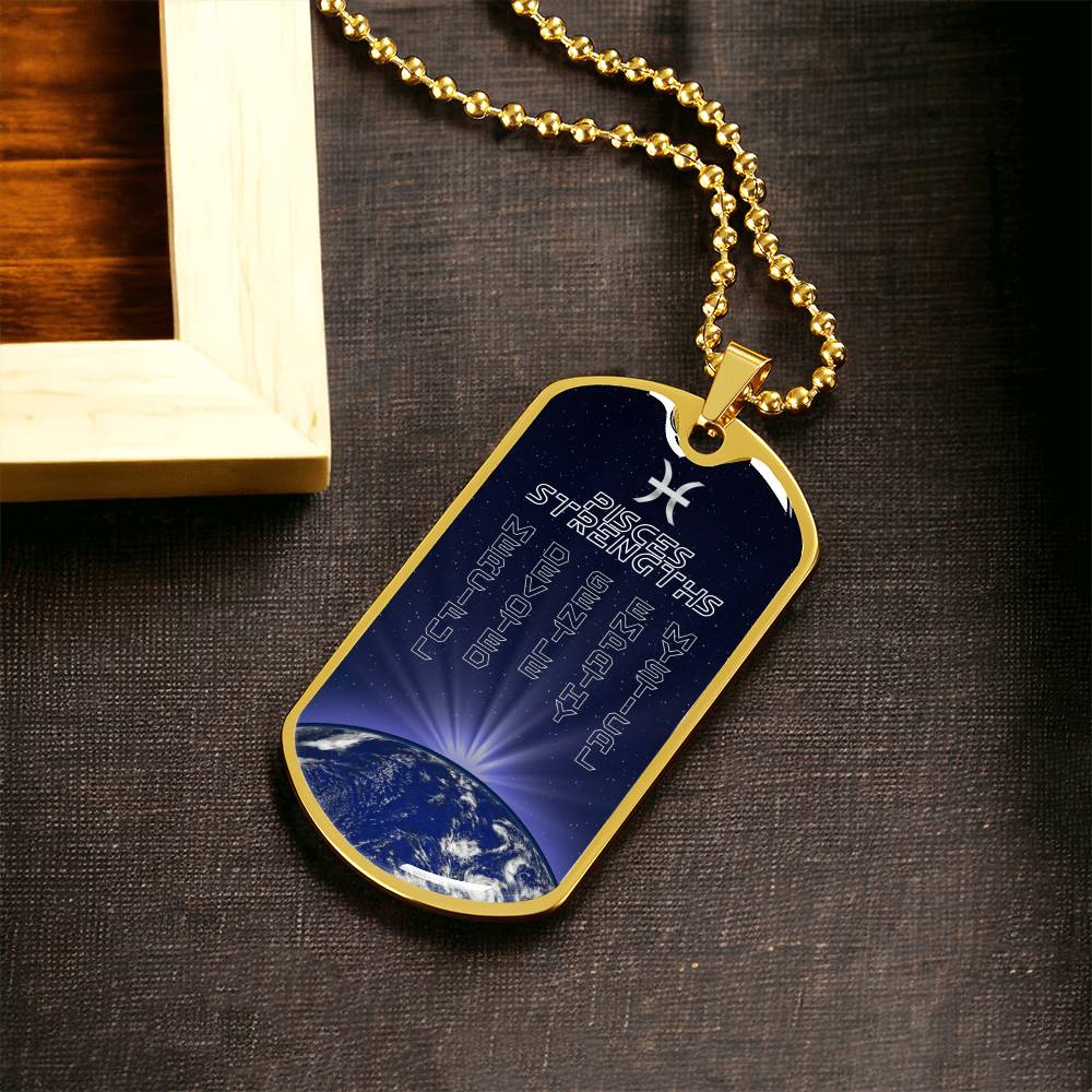 Pisces Ball Chain Dog Tag Necklace - Army Tag Necklace, Dog Tag Necklace