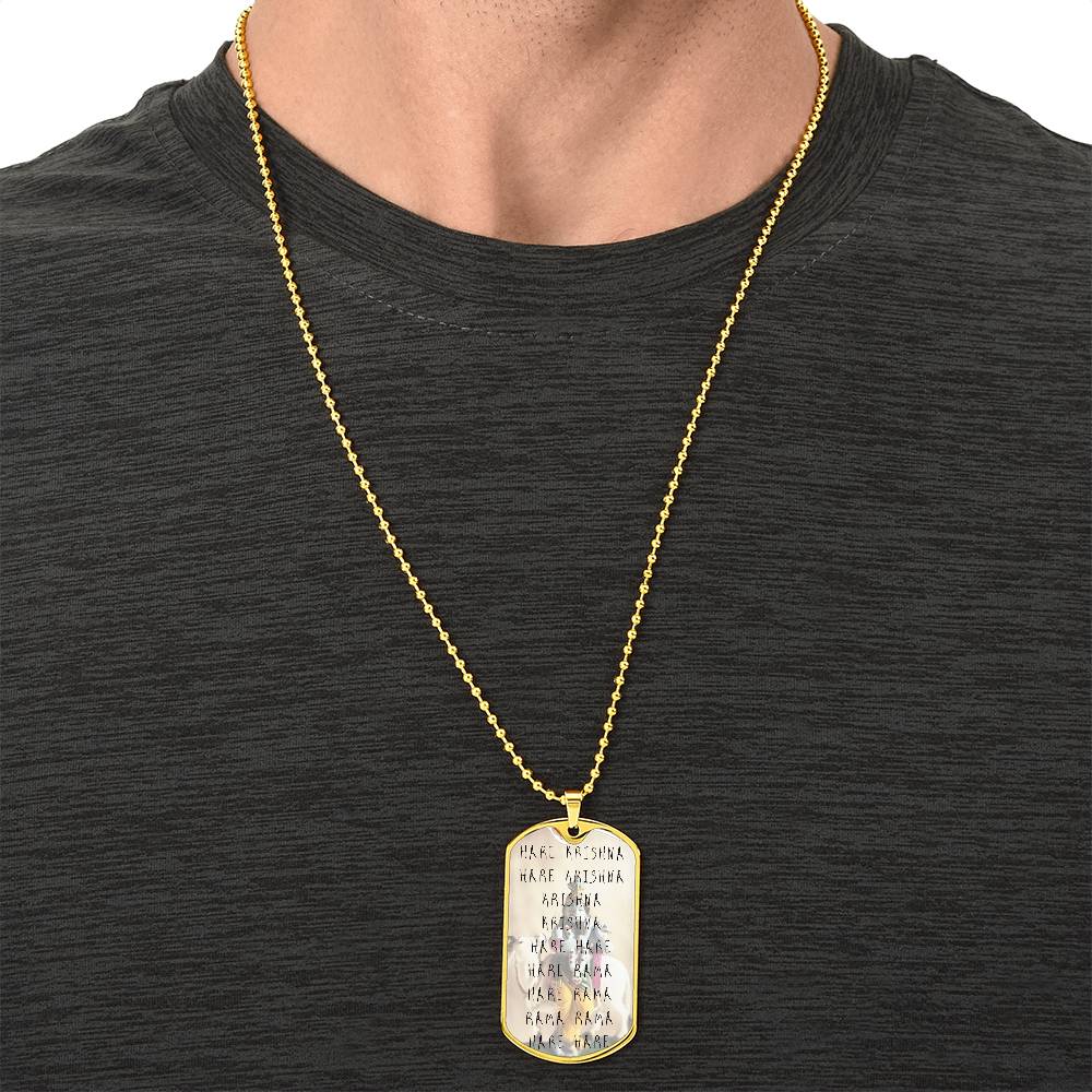 Lord Krishna Necklace - Spiritual Things - Hare Krishna Necklace - Hinduism Necklace - Krishna Matra Necklace - Beaded Necklaces - Army Tag Necklace, Dog Tag Necklace