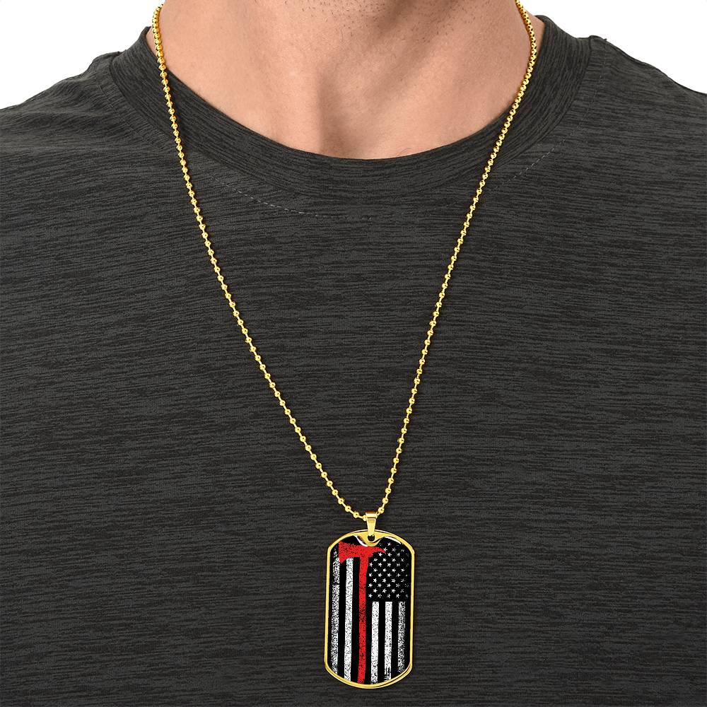 Firefighter Thin Red Line - Military Style Dogtag - Army Tag Necklace, Dog Tag Necklace