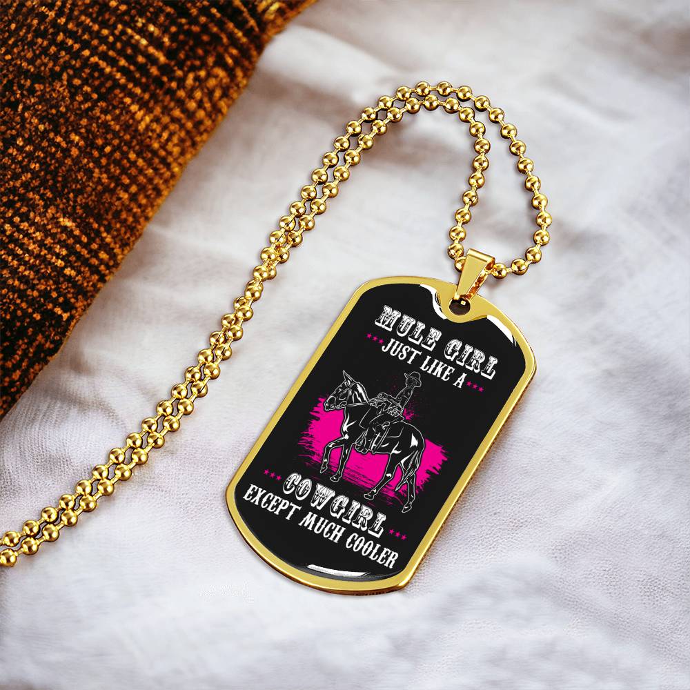 Mulegirl Just Like A Cowgirl Expect Much Cooler - Horse Jewelry - Gift For Horse Lover - Horse Lover Necklace - Mule Necklace - Army Tag Necklace, Dog Tag Necklace