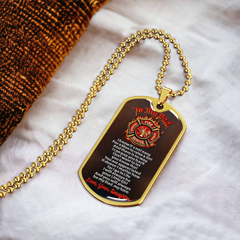 Firefighter Dad - Premium Dog Tag - Daughter Gift - Army Tag Necklace, Dog Tag Necklace