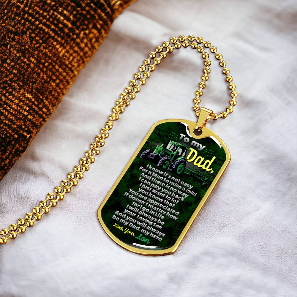 Farmer's Dad - Premium Dog Tag From Son - Army Tag Necklace, Dog Tag Necklace