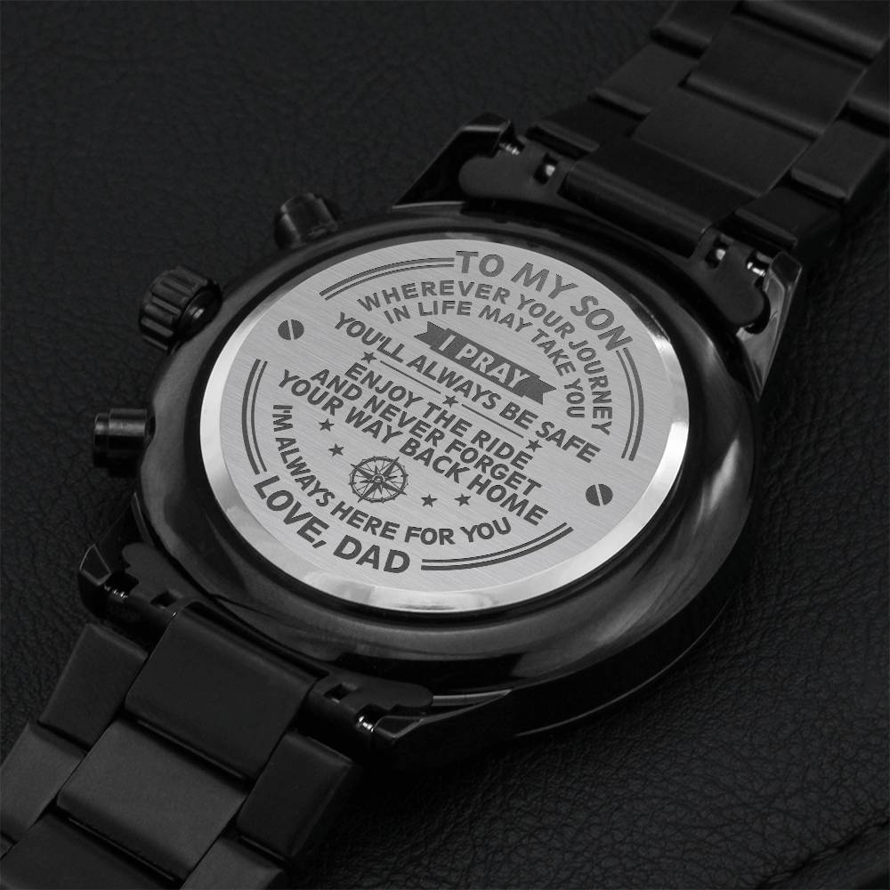 Gift To My Son Engraved Chronograph Watch - Way Back Home Engraving Chronograph Watch