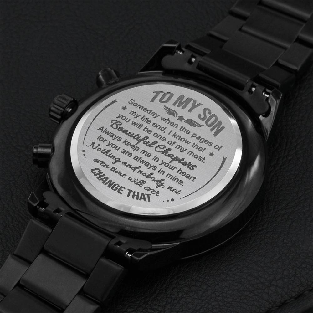 Keep Me In Your Heart - Engraved Design Black Chronograph Watch Engraving Chronograph Watch
