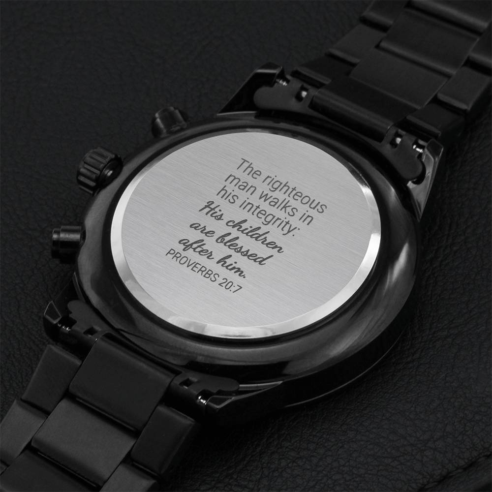Fathers Day Gift For Husband Birthday Gift For Dad Christmas Gift For Son Gift For Grandpa Black Chronograph Engraved Watch For Men Engraving Chronograph Watch