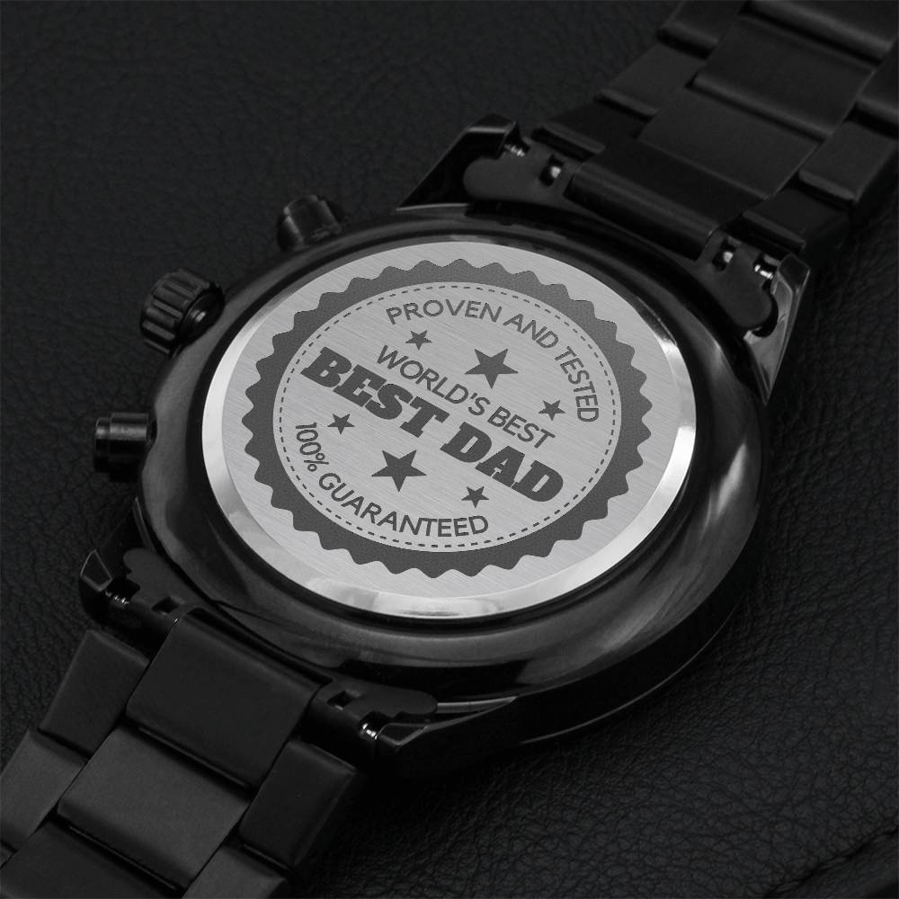 World's Best Dad - Stainless Steel Custom Engrave Watch - Best Gift For Father's Day Engraving Chronograph Watch