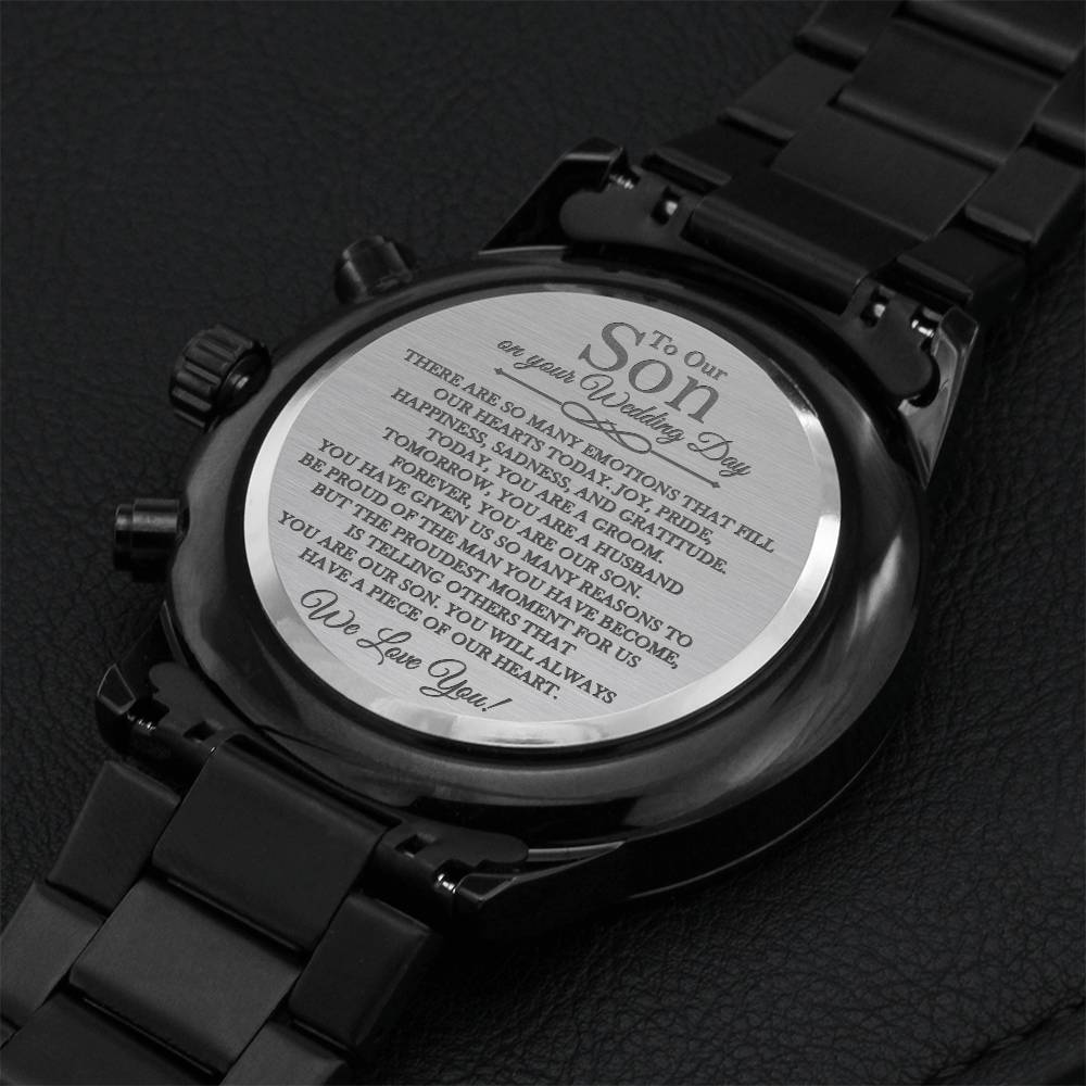 To Our Son On Your Wedding Day Engraved Watch For Son Getting Married Wedding Gift For Son From Mom & Dad Wedding Gift To Son Engraving Chronograph Watch