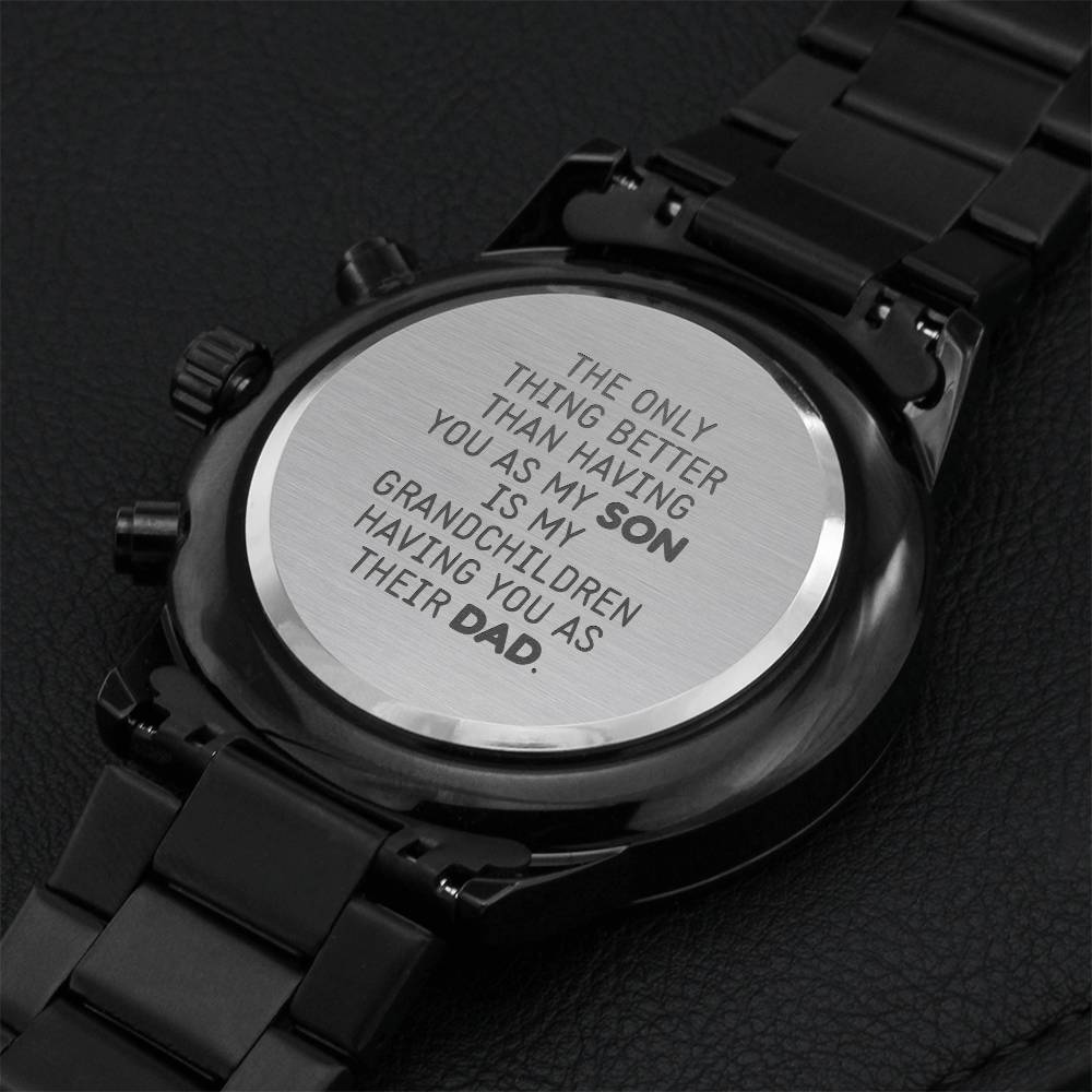 Gift For Son Birthday Fathers Day Gift From Mom Father Son Gift Black Chronograph Engraved Watch For Men Christmas Gift For Son Engraving Chronograph Watch