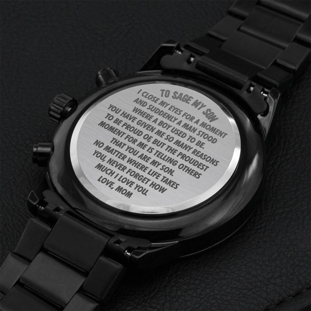 Sage My Son Engraving Chronograph Watch