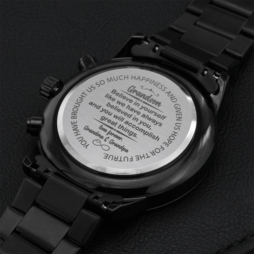 Grandson Believe In Yourself Watch Gift From Grandparents Birthday Graduation Congratulations Engraving Chronograph Watch