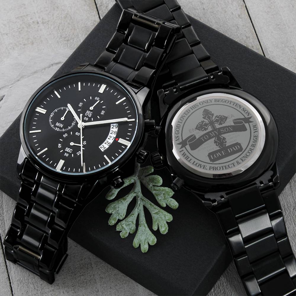 To My Son - I Will Love Protect And Encourage You Engraving Chronograph Watch