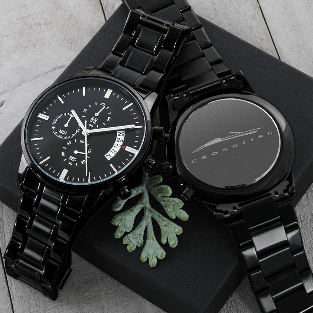 Chrysler Crossfire Roadster Car Lovers Engraved Black Chronograph Watch For Him Engraving Chronograph Watch
