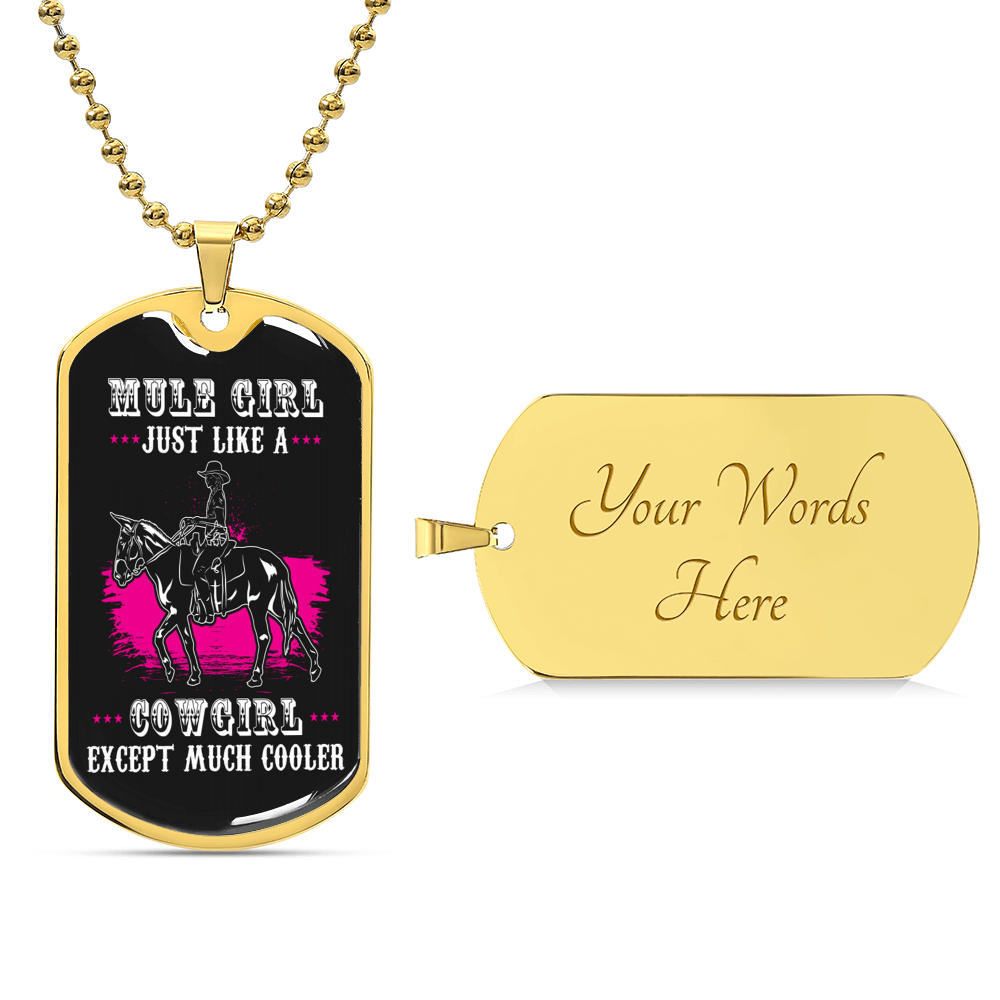 Mulegirl Just Like A Cowgirl Expect Much Cooler - Horse Jewelry - Gift For Horse Lover - Horse Lover Necklace - Mule Necklace - Army Tag Necklace, Dog Tag Necklace